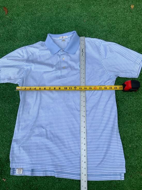 Peter Millar Men's Cornflower Blue and White Horizontal Striped Cotton Polo Shir - Picture 3 of 3